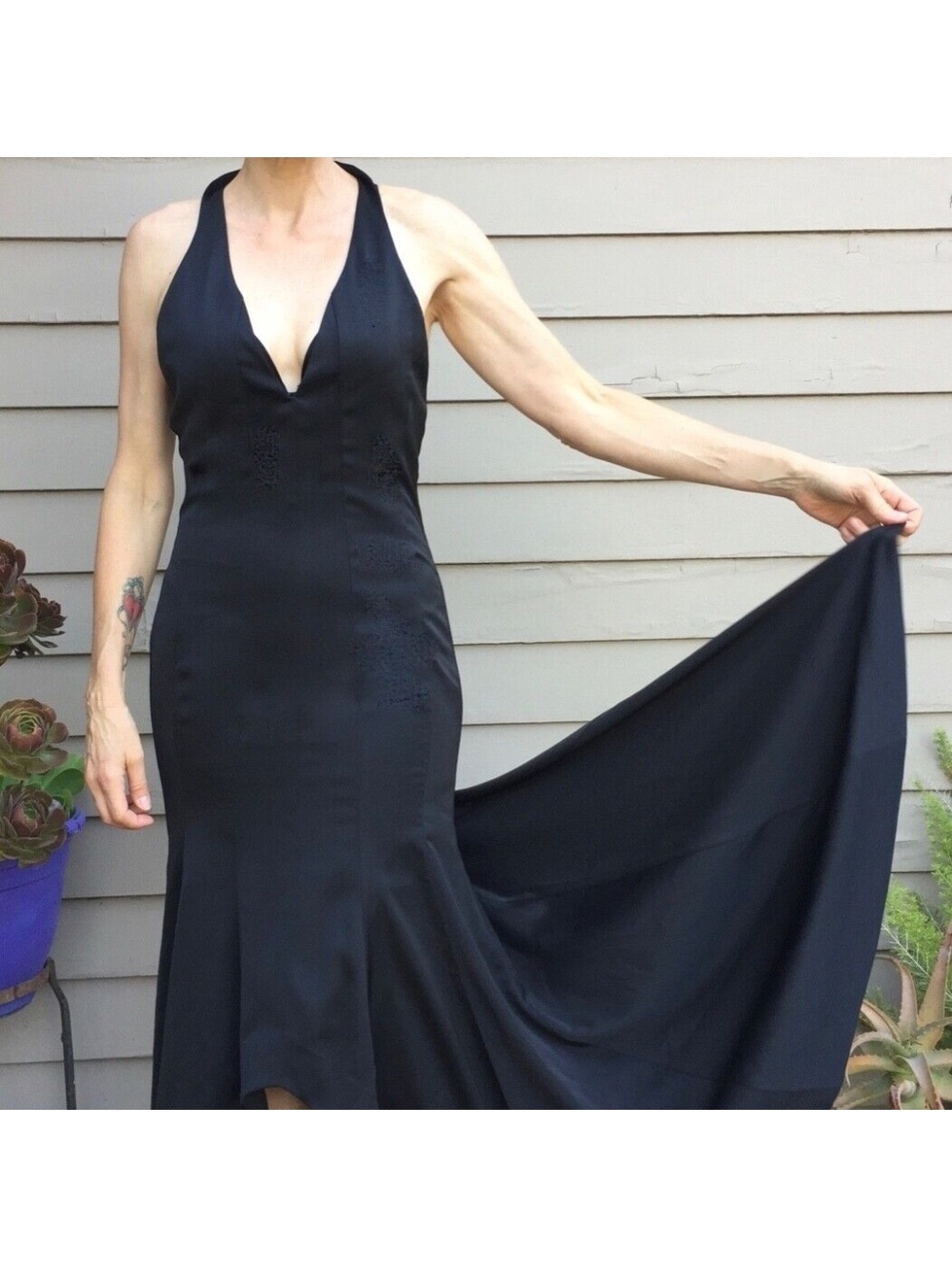 NBD black Halter Hi Low black gown Dress small nwt